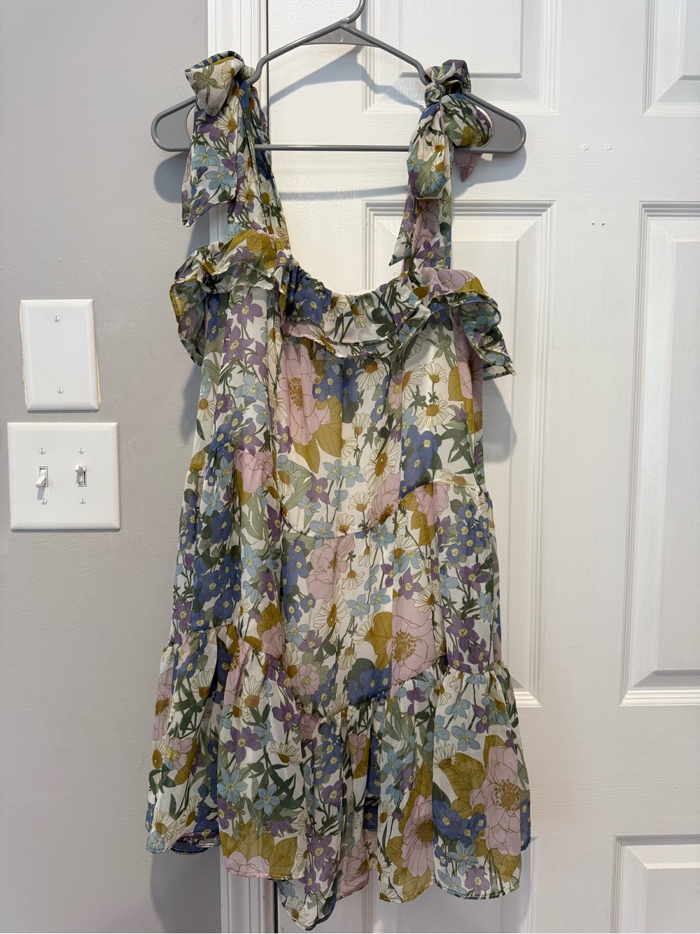 Floral Mini Shift Dress With Tie Straps
